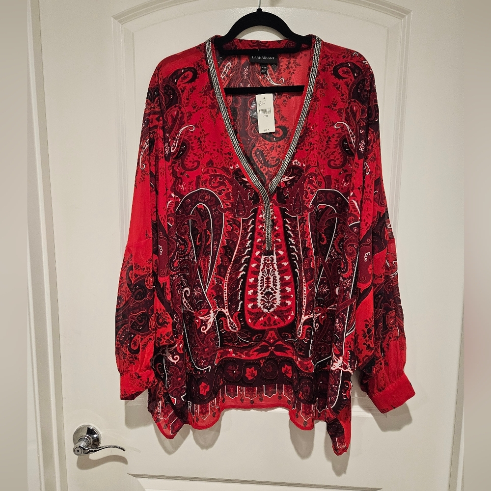 Lane Bryant Red Paisley Printed Blouse  #6